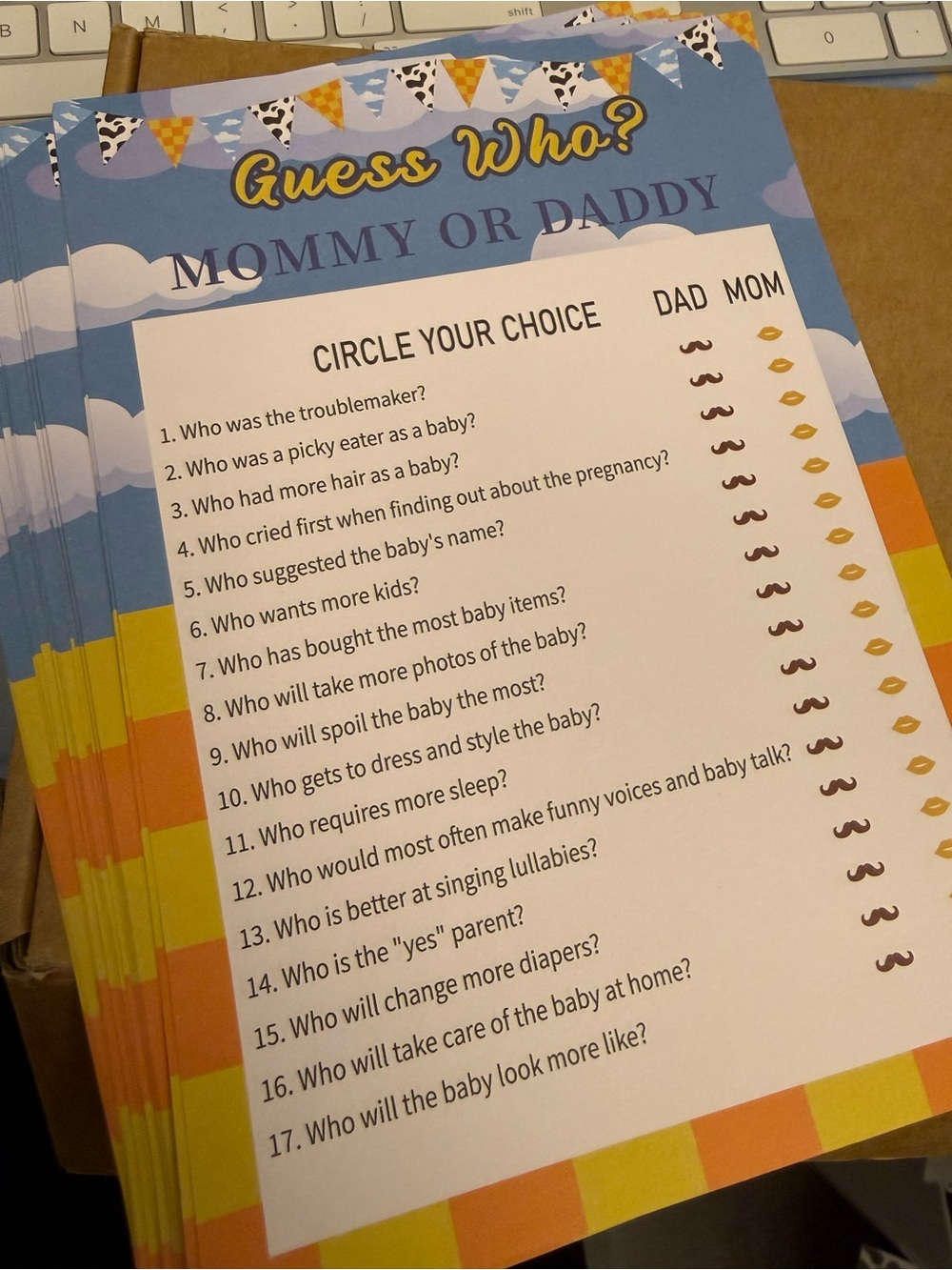 25 Sheets - Guess Who Mommy or Daddy for Baby Shower